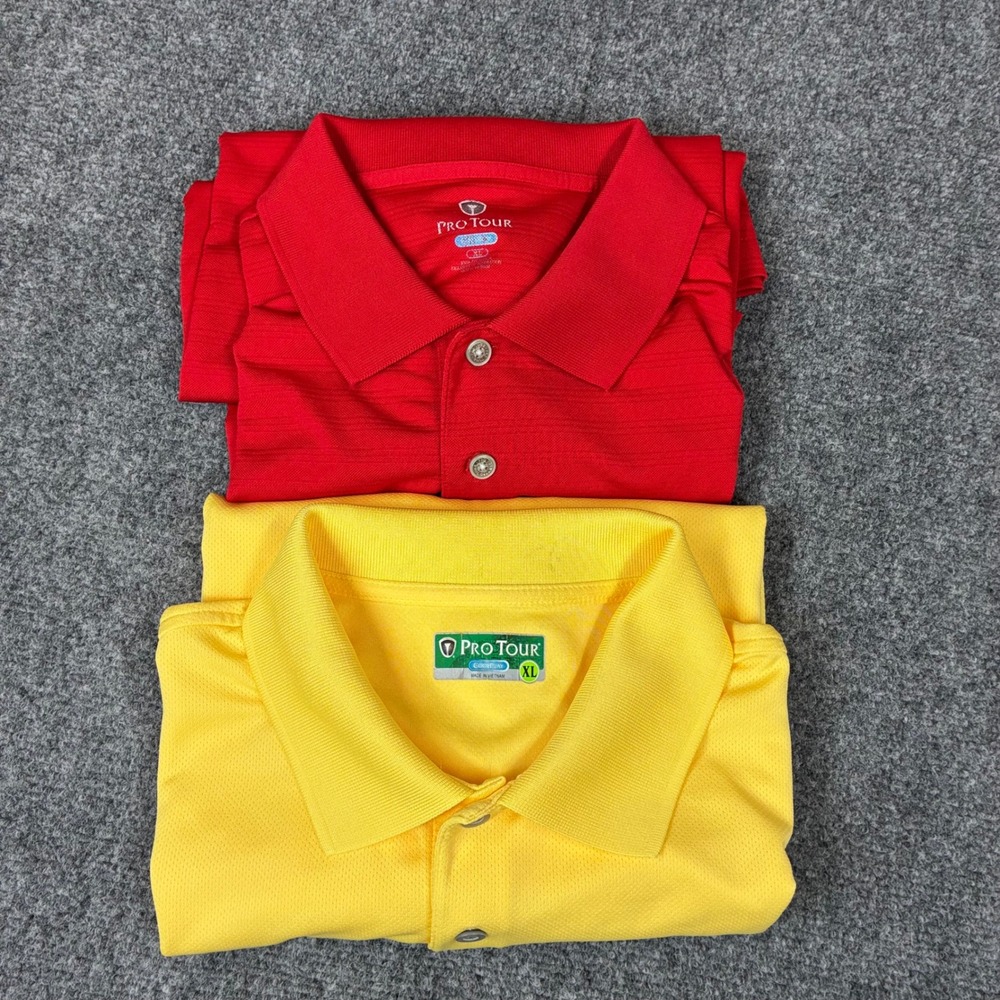 Lot of 2 Pro Tour Mens Size XL CoolPlay Golf Polo‎ Shirts Red Yellow Performance